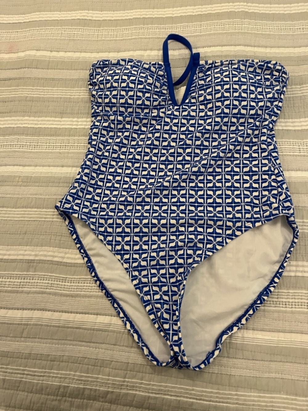 Shade & Shore Blue and White Patterned One-Piece Swim